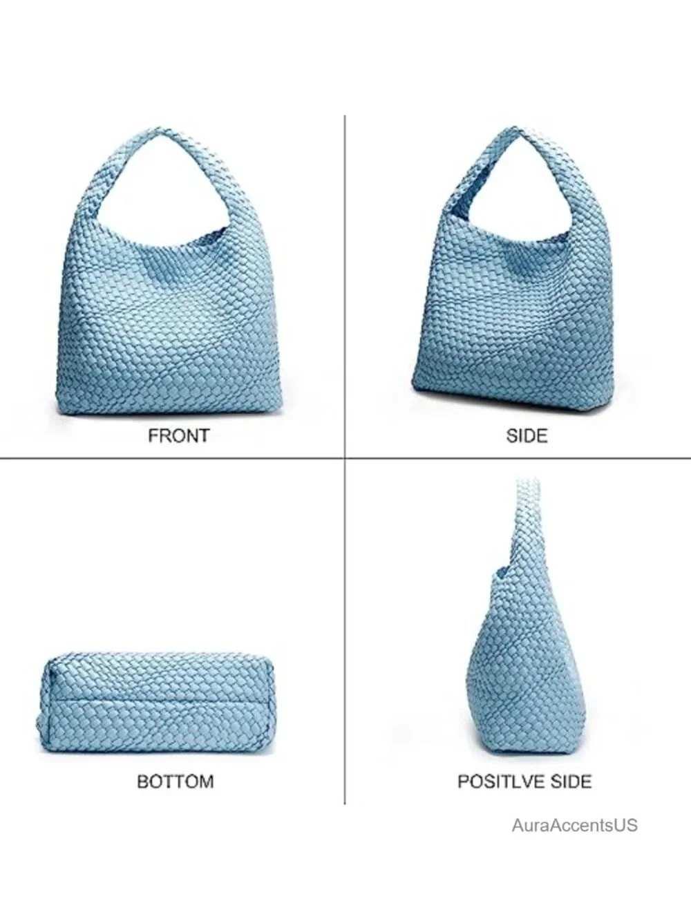 Woven Vegan Leather Hobo Tote Bag Women Top-Handle Shoulder Handbag